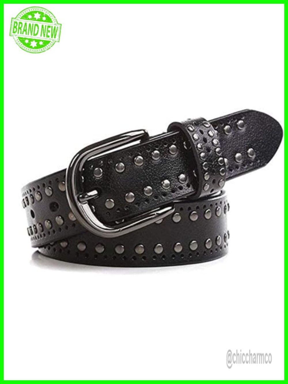 Studded Grommet Faux Leather Belt Punk Rock Pin Buckle for Jeans
